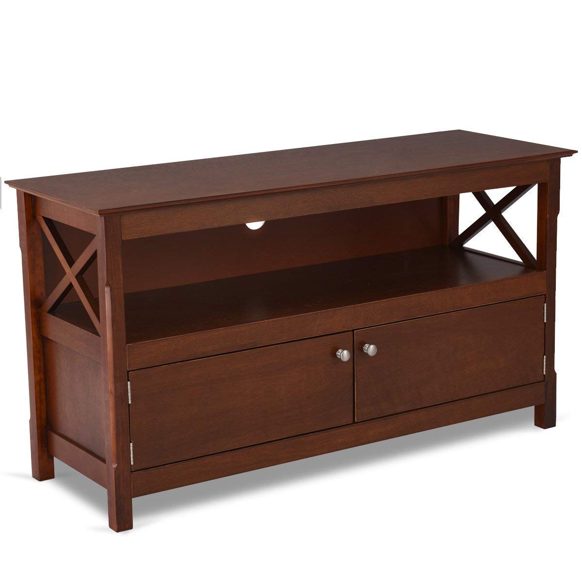Meuble TV en bois pour téléviseurs jusqu'à 50 pouces, armoire de rangement console en forme de X
